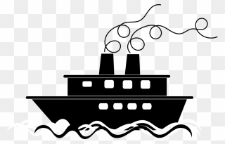 Black And White Ship Clipart - Png Download