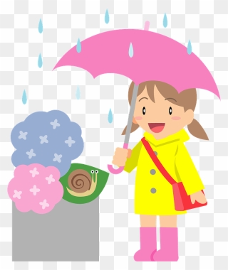 Girl Rain Snail Hydrangea Clipart - 子供 雨 フリー 素材 - Png Download