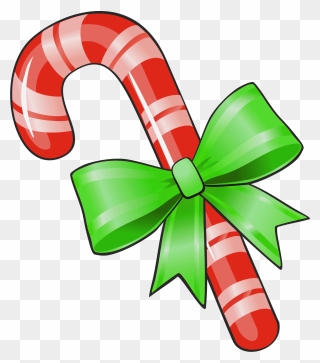 Red And Green Christmas Transparent Png Candy Cane - Candy Cane With A Bow Clipart