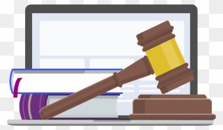 A Laptop With Big Books And A Judge"s Gavel Clipart
