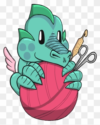 Dyo’s Logo, A Small Green Dragon Holding A Pink Yarn - Cartoon Clipart