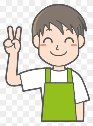 Male Clerk V Sign Clipart - 無料 イラスト 案内 人 エプロン 姿 - Png Download