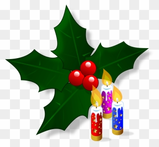 Holly And Candles Clipart - Christmas Holly - Png Download