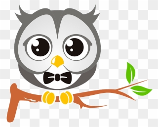 Cute Owl On Branch Clipart - Birds - Png Download