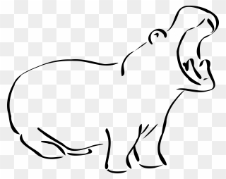 Hippo - Clipart - Black - And - White - Black And White Hippo Clip Art - Png Download