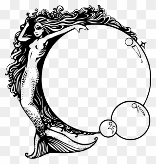 Mermaid Bubbles Sexy Cartoon Sea Water Mermaid Border- - Mermaid Clipart Black And White - Png Download