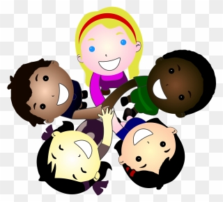 Five Kids Joining Hands Together Clipart - Children In Groups Cartoon - Png Download