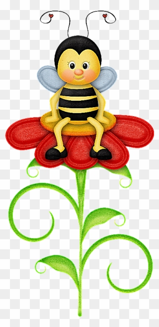 Bee On The Flower Clipart - Png Download