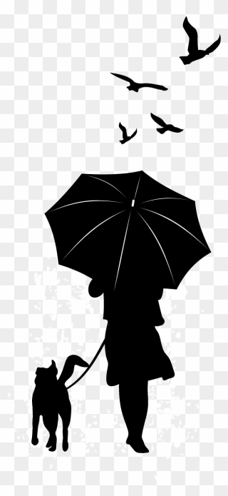 Dog Silhouette Umbrella Illustration - Silhouette Girl With Umbrella Clipart