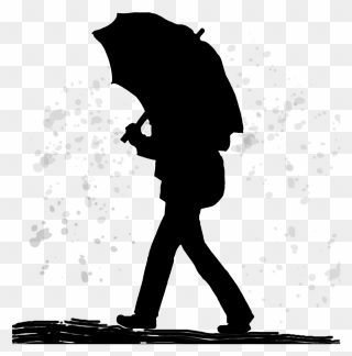 Transparent Rainy Day Clipart Black And White - Figure With Umbrella - Png Download