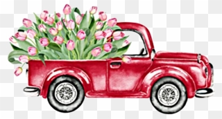 #watercolor #truck #flowers #tulips #vintage #antique - Red Truck With Flowers Clipart