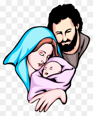 Vector Illustration Of Mary And Joseph Embrace Newborn - Clipart Holy Family - Png Download
