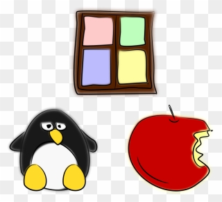 Penguin Window And Apples Clipart