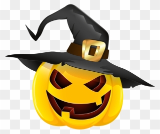 Sorceress Clipart Scary Witch - Halloween Pumpkin With Hat - Png Download