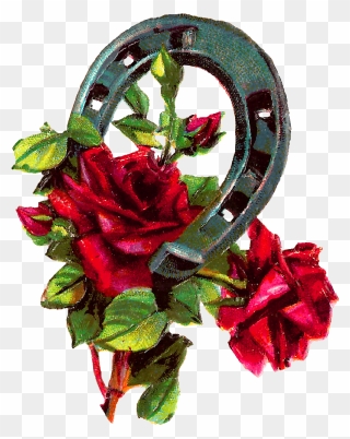 Good Luck Clipart Red Roses Horseshoe Digital Download - Horseshoe With Rose Clipart - Png Download