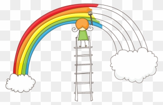 Cute Girl Painting Rainbow Clipart - Png Download