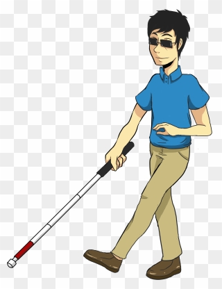 Cartoon Man Walking Confidently With A Long Cane - Blind Clipart - Png Download