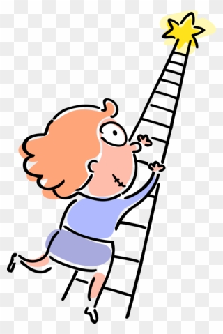 Vector Illustration Of Ambitious Businesswoman Climbs - Cartoon Ladder Of Success Clipart