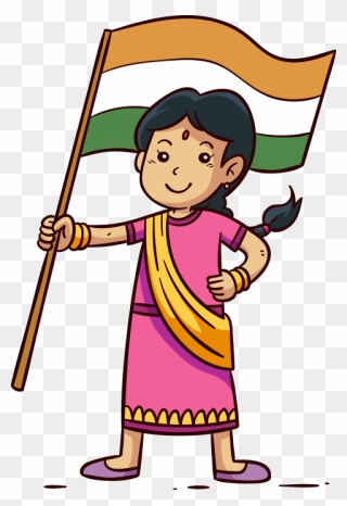 Indian People With Flag Clipart - Png Download