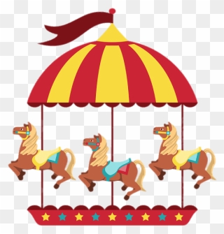 Merry Go Round With Three Horses Transparent Png - Carousel Vector Png Clipart