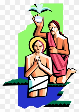 Vector Illustration Of Jesus Christ Is Baptized In - Jesus Baptism Vector Clipart