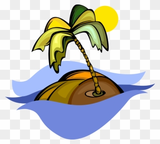 Vector Illustration Of Deserted Tropical Island With - Vector Graphics Clipart