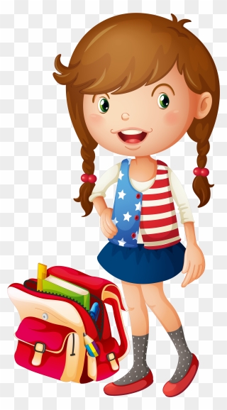 Kids With School Bag Clipart Png - Girl With School Bag Transparent Png