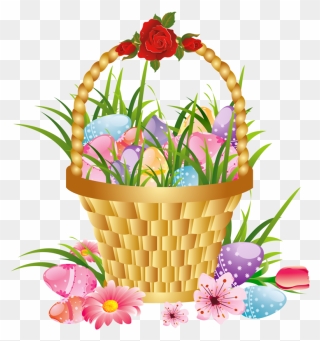 Easter Basket Bunny Png Hd Pn - Clip Art Easter Flowers Transparent Png