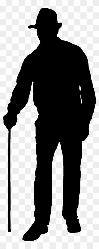 Silhouette Of Man On Crutches Wearing A Hat Png Download - Man With Hat Silhouette Clipart