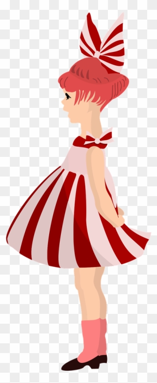 Ribbon Girl Red Dress - Vector Graphics Clipart
