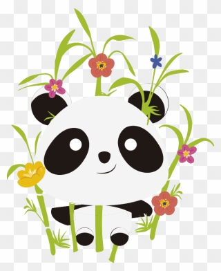 Pandas Blooming Trees Wild Animal Sticker - Cartoon Clipart