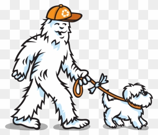 Cartoon Picture Of The Carbon Yeti Walking A Dog Clipart