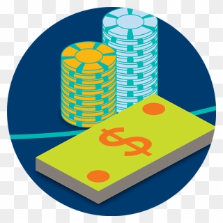 Two Stacks Of Poker Chips Next To A Stack Of Cash - Circle Clipart