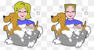 Clipart - Bathing The Dog Clipart - Png Download