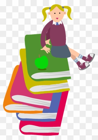 School Girl Sitting On Books Clipart - Book - Png Download