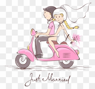 Scooter Wedding Bridegroom Motorcycle Invitation Couple - Just Married Clipart Png Transparent Png