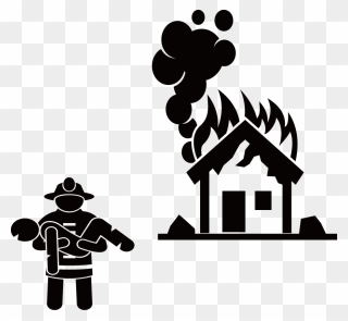 Firefighter Stick Figure Firefighting - House On Fire Png Clipart