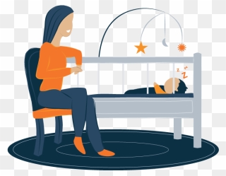 Mom Sitting By Baby"s Crib Illustration - Illustration Clipart