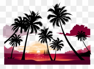 Sunset Palm Tree Clipart Image Transparent Stock Tree - Beach Sunset Background Png