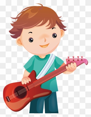 Boy Cartoon Guitar Instrument Musical Playing Clipart - Play A Musical Instrument Cartoon - Png Download