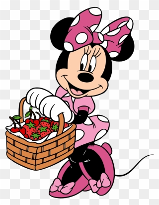 New Minnie Mouse Carrying Basket Of Strawberries - Minnie Mouse 10 Clipart - Png Download