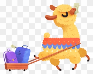 Illustration Of An Alpaca Leaving For A Trip - Traveling Llama Cartoon Clipart