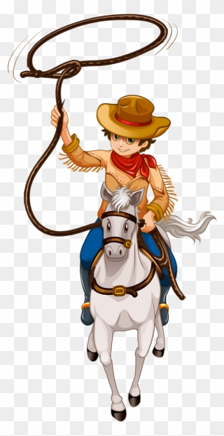 Cowboy E Cowgirl - Cartoon Of Man Riding Horse Clipart