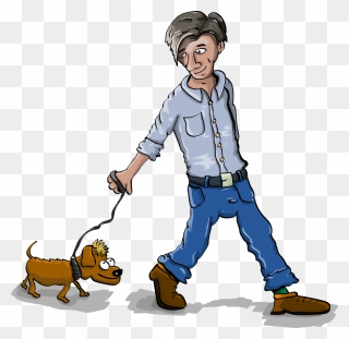 Transparent Cartoon Man Walking Dog Clipart
