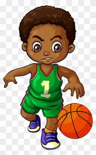 Basketball Team Clipart 3 Boy - Black Kid Playing Basketball Cartoon - Png Download