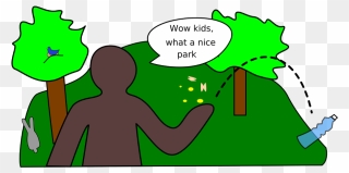 Some Litters In A Park, While Telling Their Kids How - Cartoon Clipart