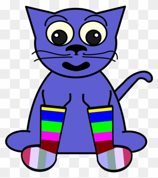 Cartoon Cat In Rainbow Socks - Clipart Sock - Png Download