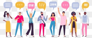 Eight People Communicating With Korean Words - Korea Grammar Clipart