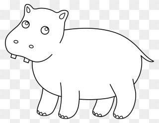 Cute Hippo Coloring Page - Cartoon Clipart