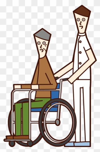 Illustration Of A Care Worker Pushing A Wheelchair - Woman Clipart